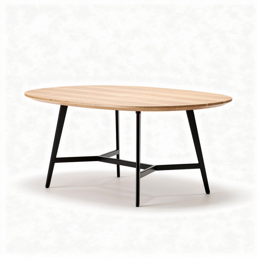 Oval wood coffee table with metal legs 150 x 75 x 75cm natural finish