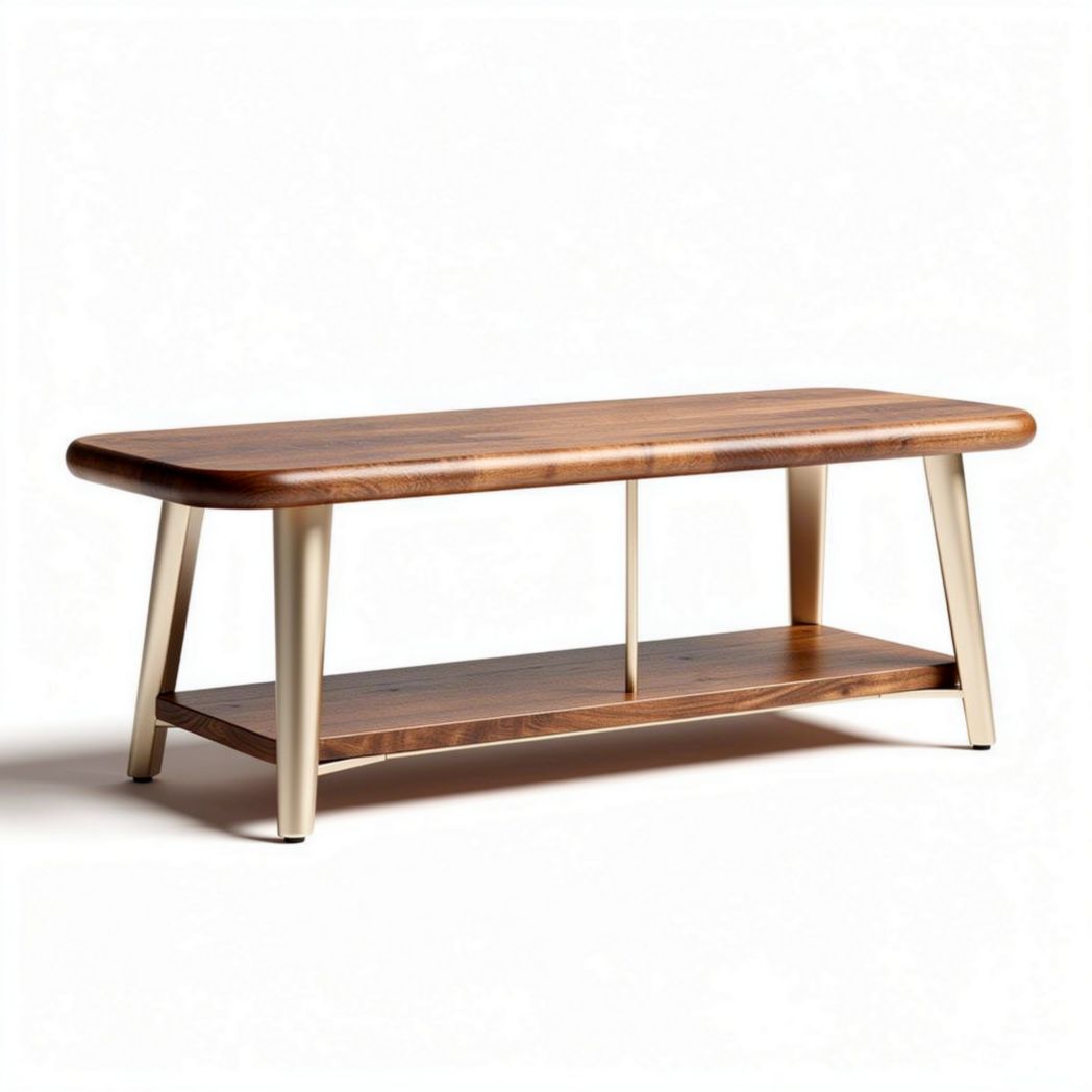 Wooden coffee table with metal legs and lower shelf 120 x 60 x 45cm