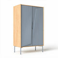 Wooden cabinet with gray ribbed doors and metal legs 95 x 60 x 150cm