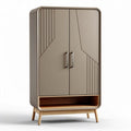 Modern cabinet with clean lines and wood legs in beige color 90 x 50 x 150cm