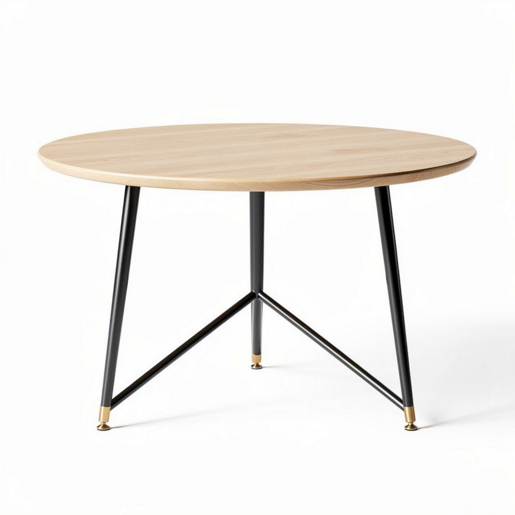 Round dining table with wood top and black metal legs 60 x 60 x 75cm