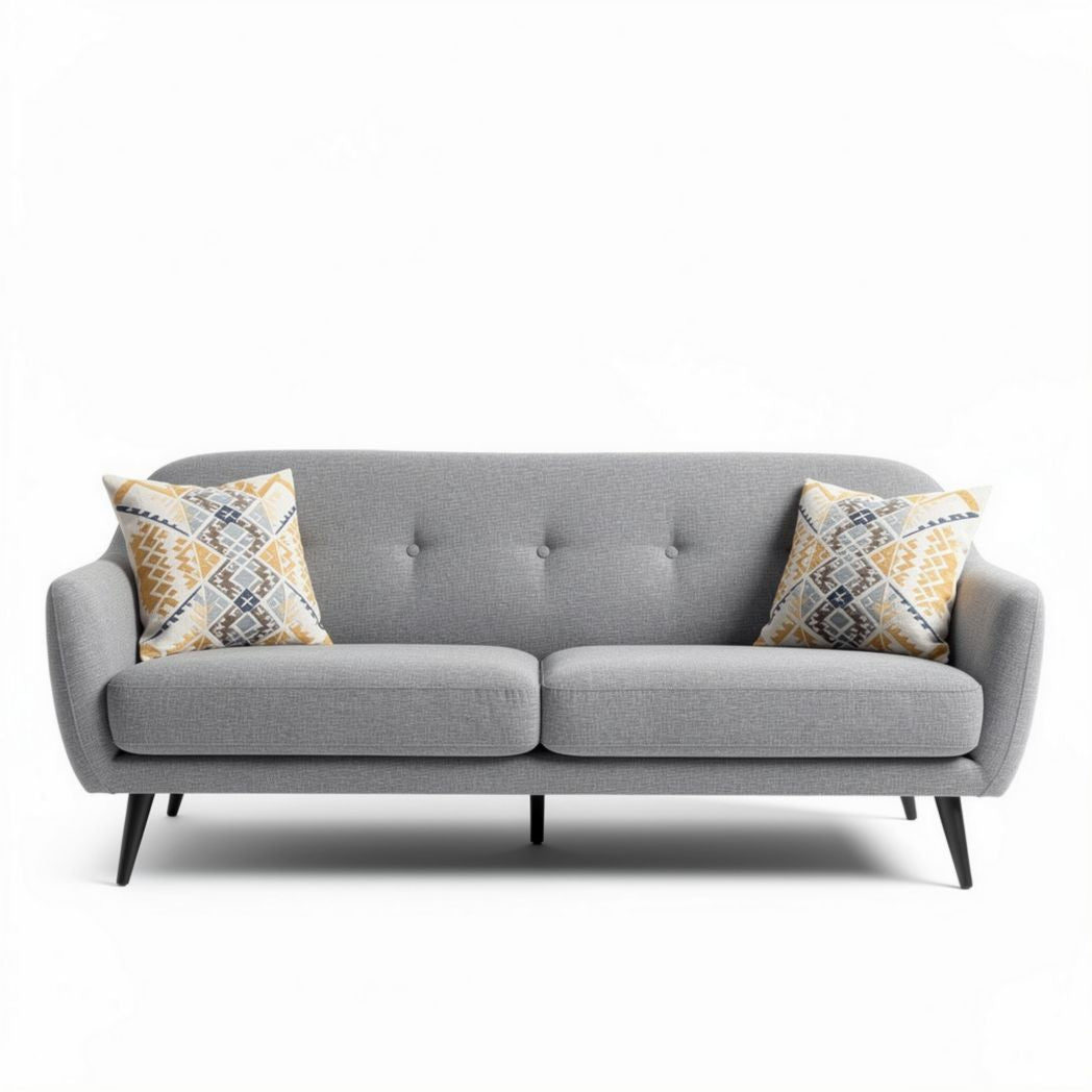 Modern gray sofa with decorative pillows and wooden legs 200 x 85 x 80cm