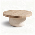 Round coffee table with wooden top and ceramic base 60 x 60 x 30cm