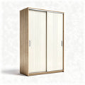Sliding wardrobe cabinet with wooden finish and white doors 180 x 90 x 40cm