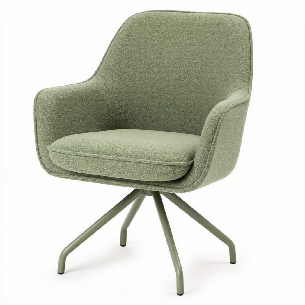 Modern armchair in soft green fabric with metal base and swivel design 80 x 70 x 90cm