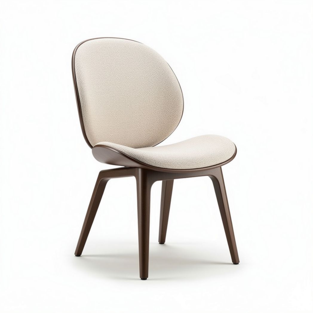 Minimalist dining chair with fabric seat and wooden frame in cream 45 x 50 x 85cm