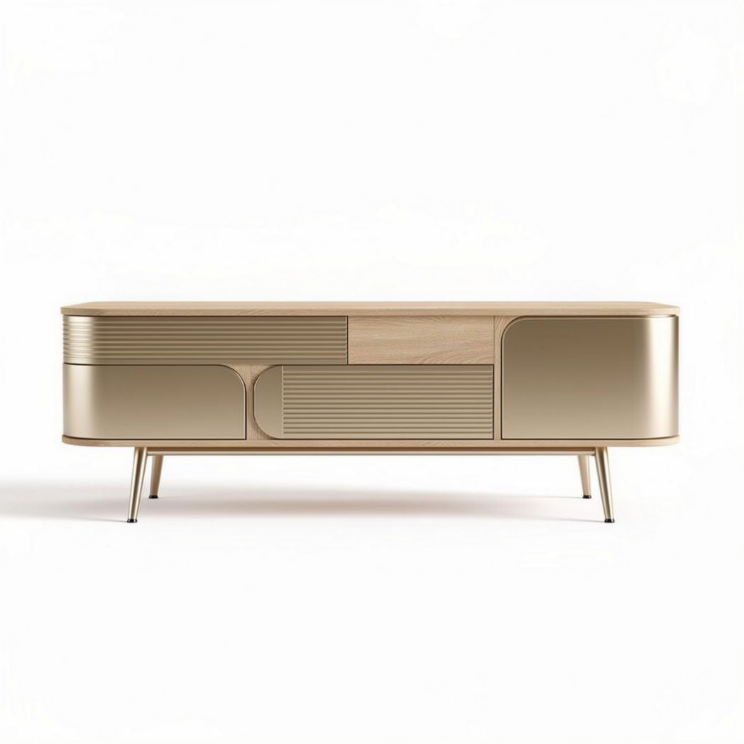 Modern wooden sideboard cabinet with ribbed design and storage space 150 x 45 x 70cm