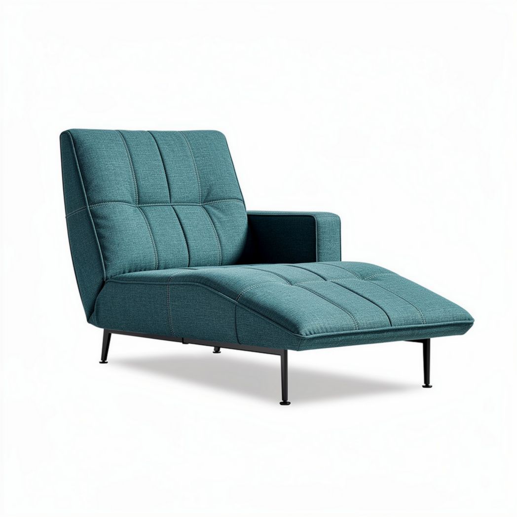 Chaise lounge chair with modern design in teal fabric and metal legs 160 x 80 x 70cm