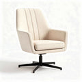 Swivel accent chair in beige fabric with metal base and modern design