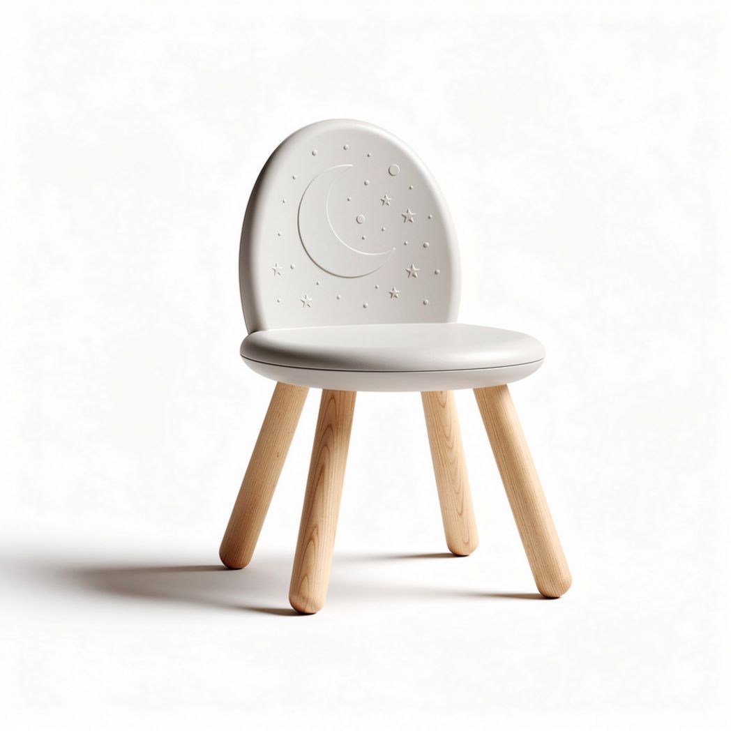 Kids' chair with star design in gray and white 30 x 30 x 60cm wooden legs