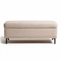 Upholstered storage ottoman in beige fabric with metal legs 100 x 50 x 40cm