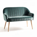 Green velvet upholstered loveseat with wooden legs 120 x 70 x 75cm